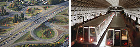 Freeway Cloverleaf and Subway Trains